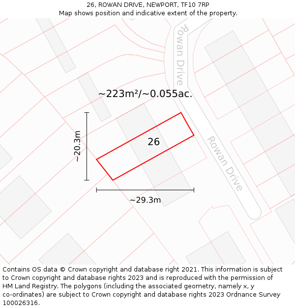 26, ROWAN DRIVE, NEWPORT, TF10 7RP: Plot and title map