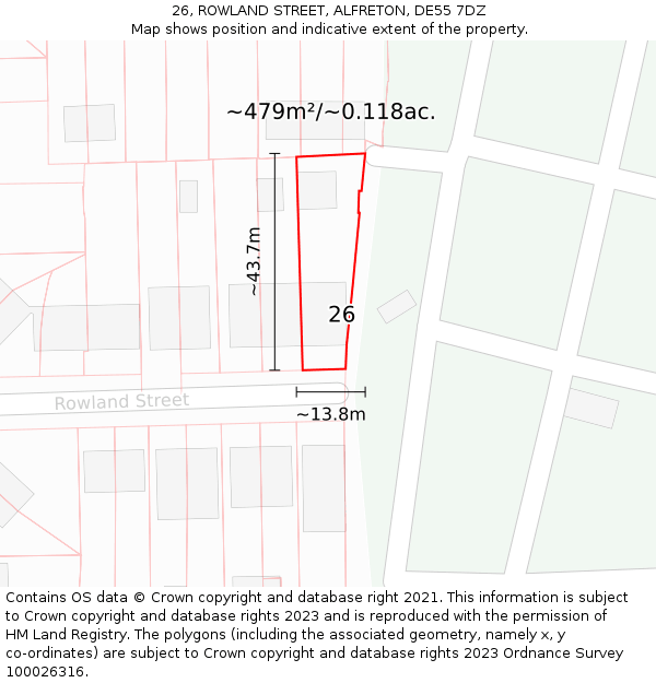 26, ROWLAND STREET, ALFRETON, DE55 7DZ: Plot and title map