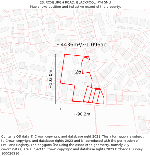 26, ROXBURGH ROAD, BLACKPOOL, FY4 5NU: Plot and title map