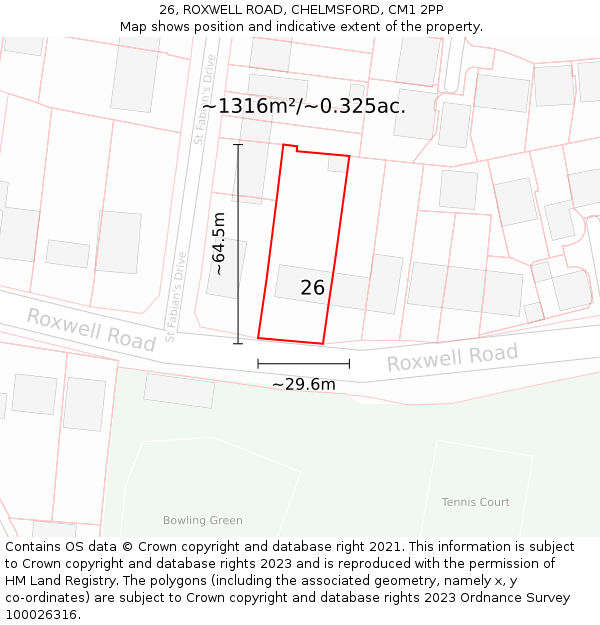 26, ROXWELL ROAD, CHELMSFORD, CM1 2PP: Plot and title map