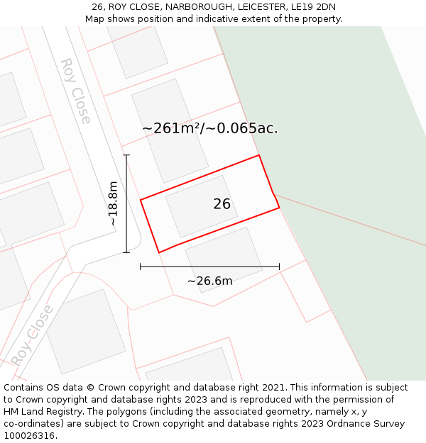 26, ROY CLOSE, NARBOROUGH, LEICESTER, LE19 2DN: Plot and title map