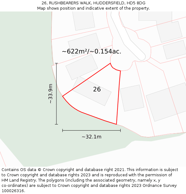 26, RUSHBEARERS WALK, HUDDERSFIELD, HD5 8DG: Plot and title map