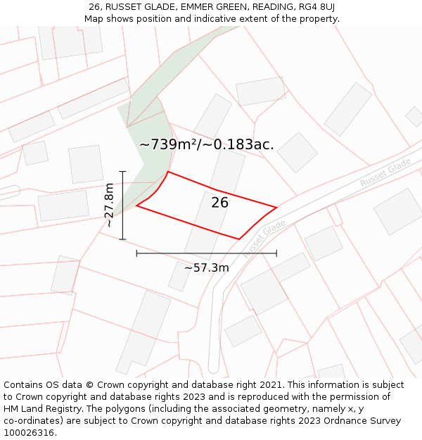 26, RUSSET GLADE, EMMER GREEN, READING, RG4 8UJ: Plot and title map