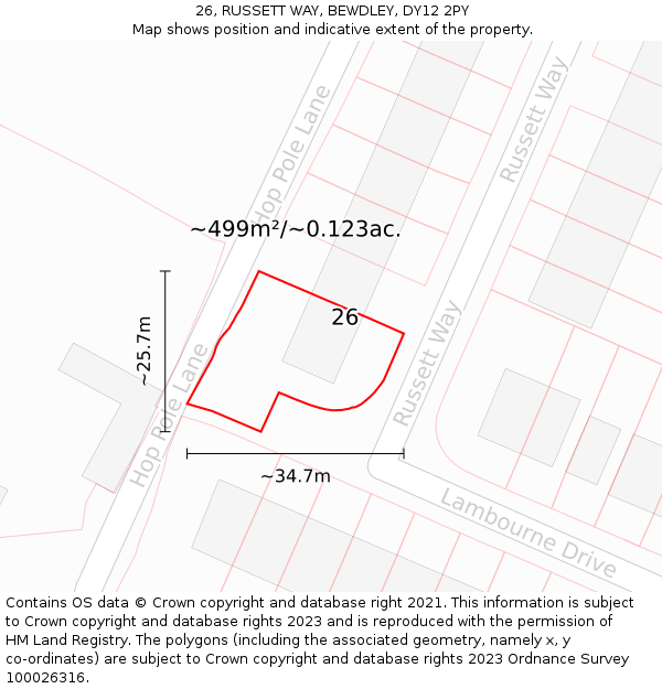 26, RUSSETT WAY, BEWDLEY, DY12 2PY: Plot and title map