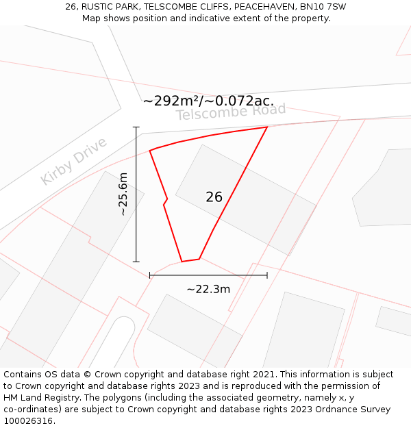 26, RUSTIC PARK, TELSCOMBE CLIFFS, PEACEHAVEN, BN10 7SW: Plot and title map