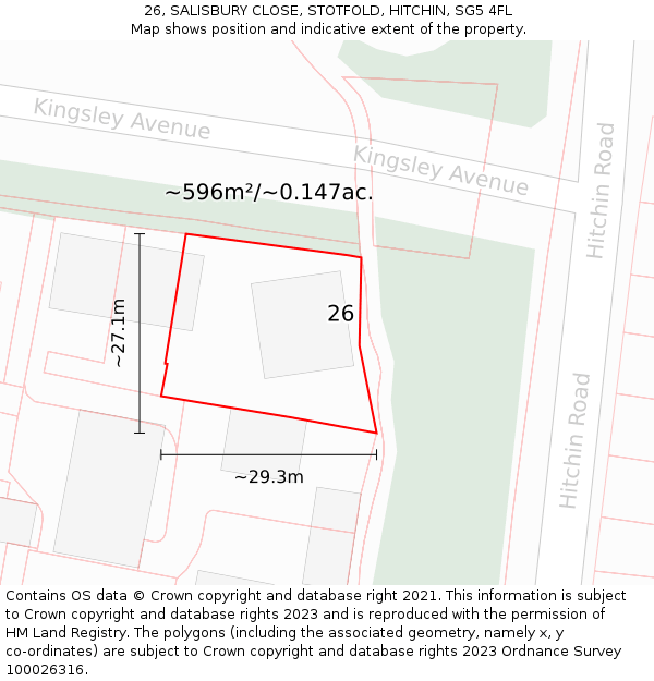 26, SALISBURY CLOSE, STOTFOLD, HITCHIN, SG5 4FL: Plot and title map