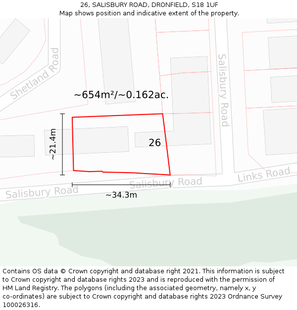 26, SALISBURY ROAD, DRONFIELD, S18 1UF: Plot and title map