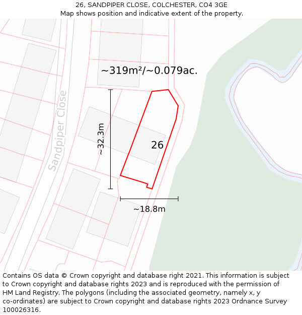 26, SANDPIPER CLOSE, COLCHESTER, CO4 3GE: Plot and title map