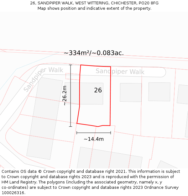 26, SANDPIPER WALK, WEST WITTERING, CHICHESTER, PO20 8FG: Plot and title map