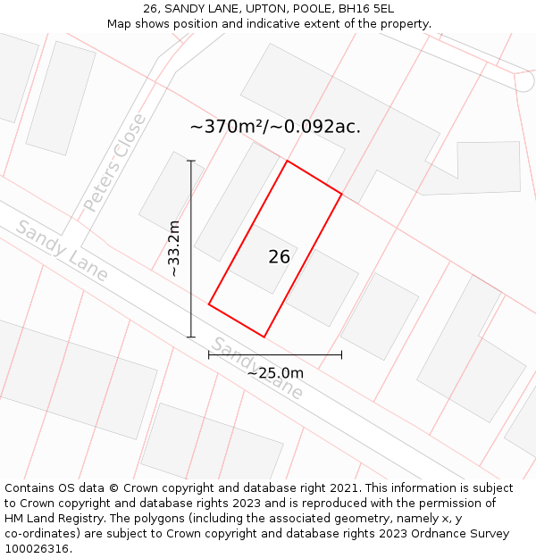 26, SANDY LANE, UPTON, POOLE, BH16 5EL: Plot and title map