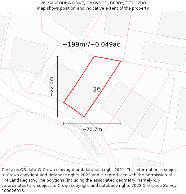 26, SANTOLINA DRIVE, OAKWOOD, DERBY, DE21 2DQ: Plot and title map