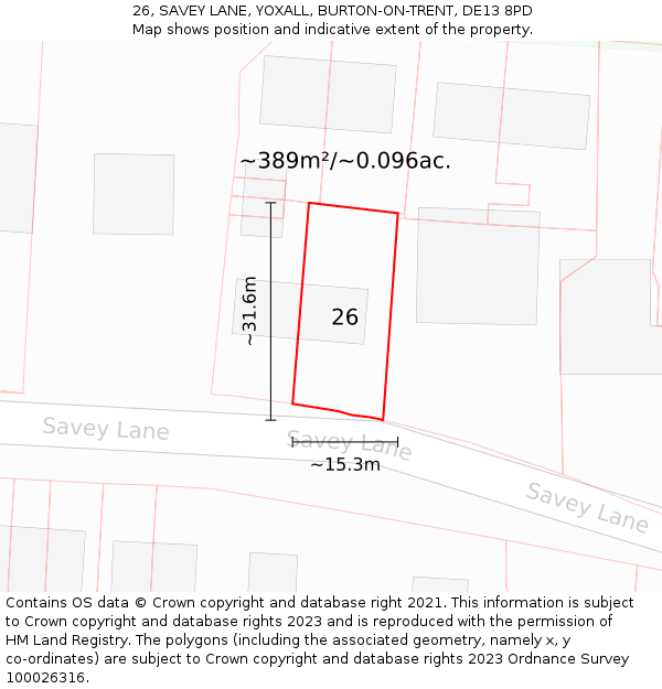 26, SAVEY LANE, YOXALL, BURTON-ON-TRENT, DE13 8PD: Plot and title map