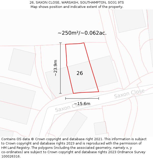 26, SAXON CLOSE, WARSASH, SOUTHAMPTON, SO31 9TS: Plot and title map