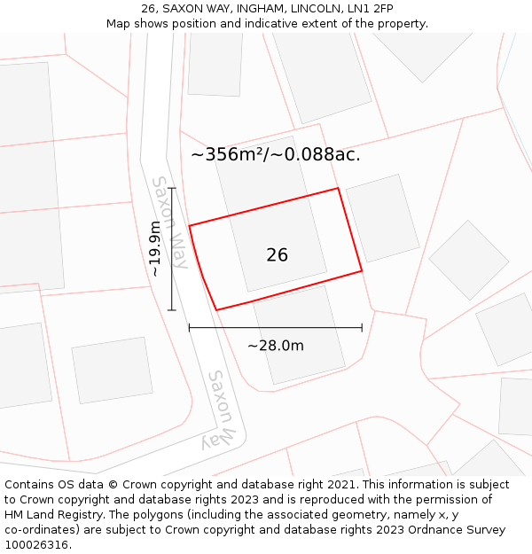 26, SAXON WAY, INGHAM, LINCOLN, LN1 2FP: Plot and title map