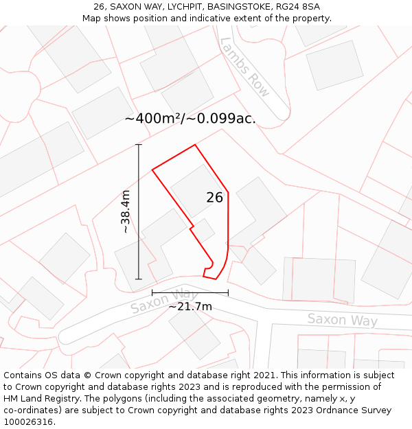 26, SAXON WAY, LYCHPIT, BASINGSTOKE, RG24 8SA: Plot and title map