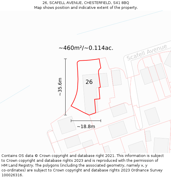 26, SCAFELL AVENUE, CHESTERFIELD, S41 8BQ: Plot and title map