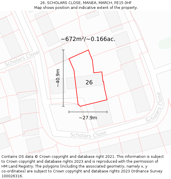 26, SCHOLARS CLOSE, MANEA, MARCH, PE15 0HF: Plot and title map