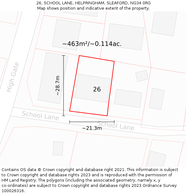 26, SCHOOL LANE, HELPRINGHAM, SLEAFORD, NG34 0RG: Plot and title map
