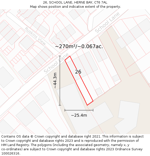 26, SCHOOL LANE, HERNE BAY, CT6 7AL: Plot and title map