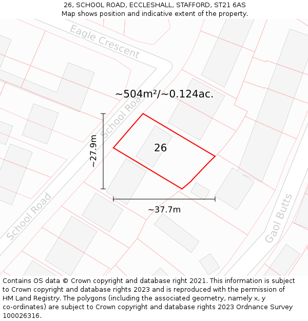 26, SCHOOL ROAD, ECCLESHALL, STAFFORD, ST21 6AS: Plot and title map