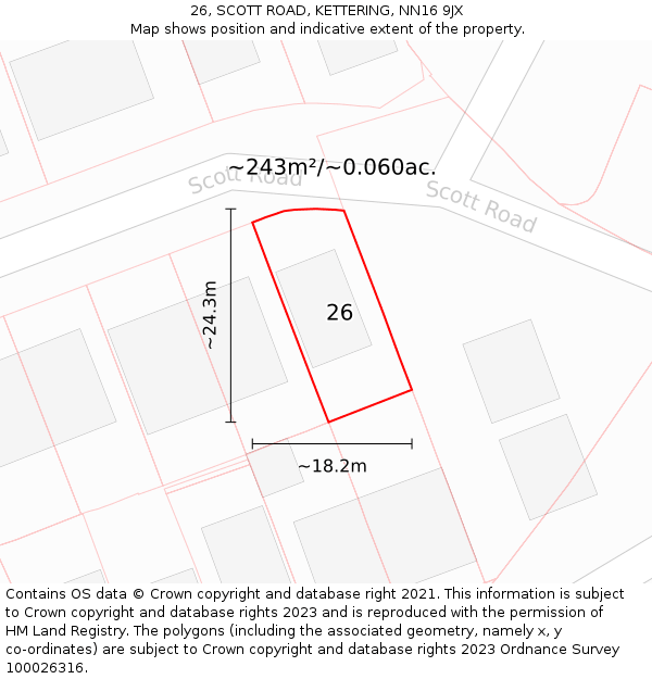 26, SCOTT ROAD, KETTERING, NN16 9JX: Plot and title map