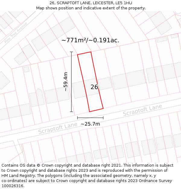 26, SCRAPTOFT LANE, LEICESTER, LE5 1HU: Plot and title map