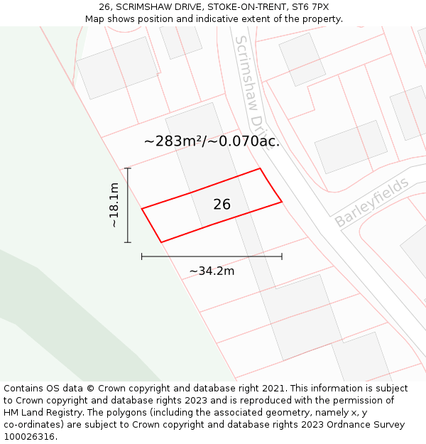 26, SCRIMSHAW DRIVE, STOKE-ON-TRENT, ST6 7PX: Plot and title map