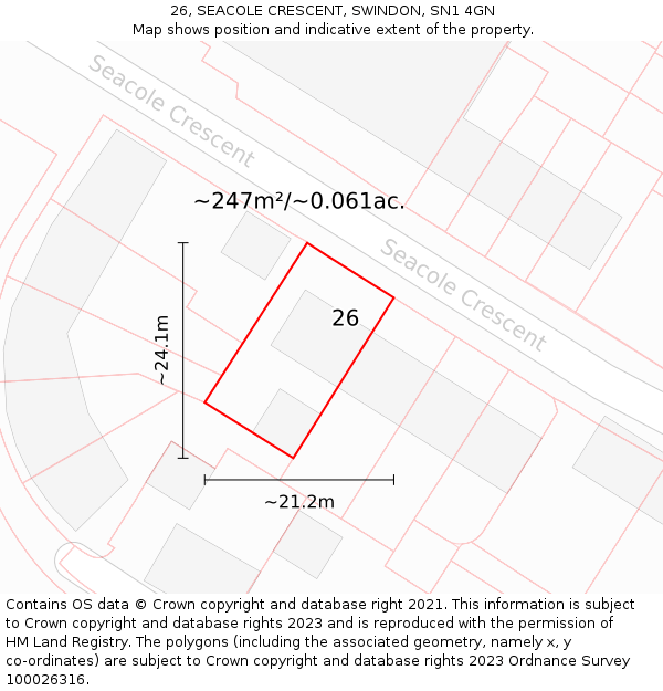 26, SEACOLE CRESCENT, SWINDON, SN1 4GN: Plot and title map