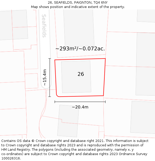 26, SEAFIELDS, PAIGNTON, TQ4 6NY: Plot and title map
