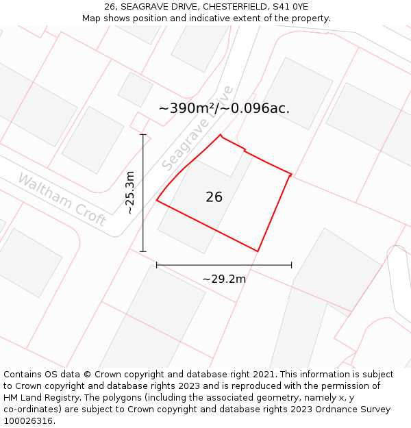 26, SEAGRAVE DRIVE, CHESTERFIELD, S41 0YE: Plot and title map