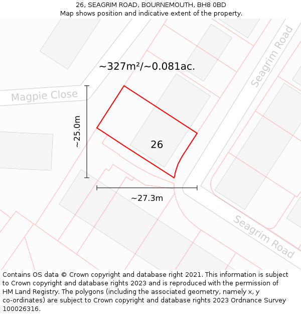 26, SEAGRIM ROAD, BOURNEMOUTH, BH8 0BD: Plot and title map