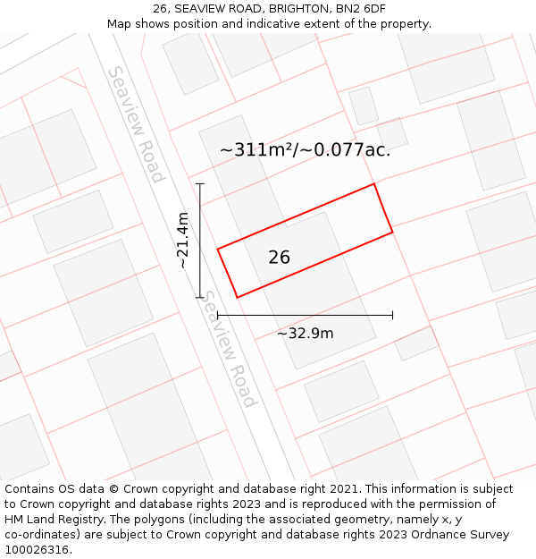 26, SEAVIEW ROAD, BRIGHTON, BN2 6DF: Plot and title map