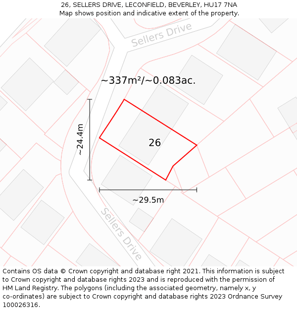 26, SELLERS DRIVE, LECONFIELD, BEVERLEY, HU17 7NA: Plot and title map