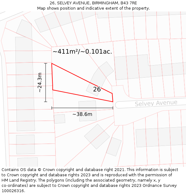 26, SELVEY AVENUE, BIRMINGHAM, B43 7RE: Plot and title map