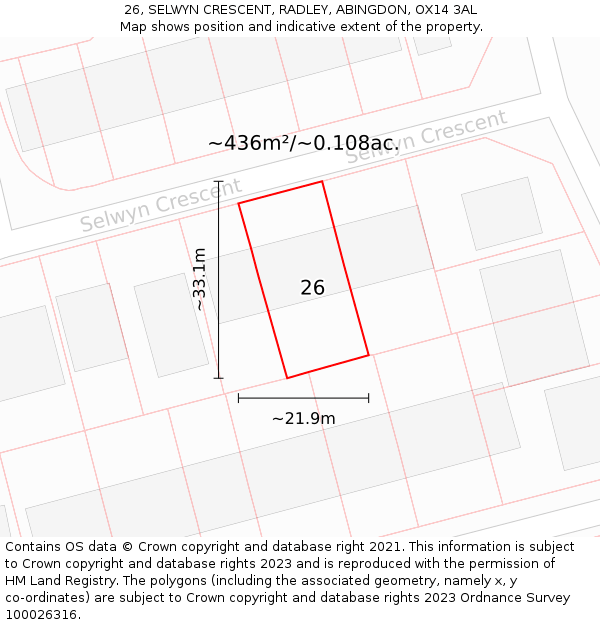 26, SELWYN CRESCENT, RADLEY, ABINGDON, OX14 3AL: Plot and title map