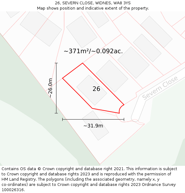 26, SEVERN CLOSE, WIDNES, WA8 3YS: Plot and title map