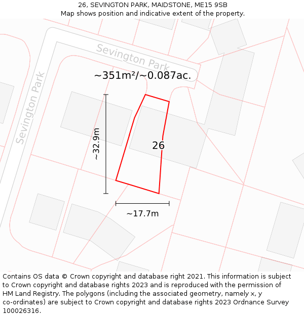 26, SEVINGTON PARK, MAIDSTONE, ME15 9SB: Plot and title map