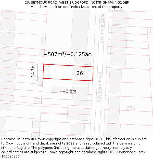 26, SEYMOUR ROAD, WEST BRIDGFORD, NOTTINGHAM, NG2 5EF: Plot and title map