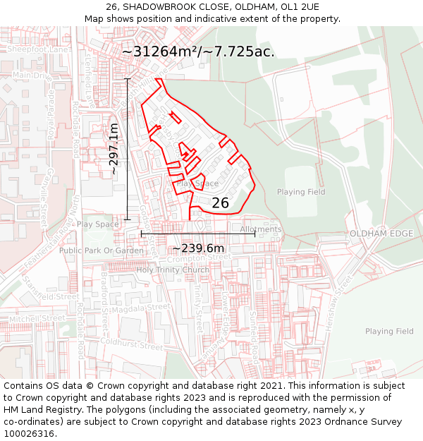 26, SHADOWBROOK CLOSE, OLDHAM, OL1 2UE: Plot and title map