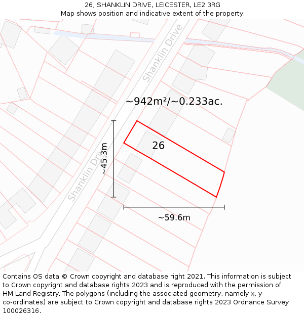 26, SHANKLIN DRIVE, LEICESTER, LE2 3RG: Plot and title map