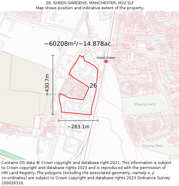 26, SHEEN GARDENS, MANCHESTER, M22 5LF: Plot and title map