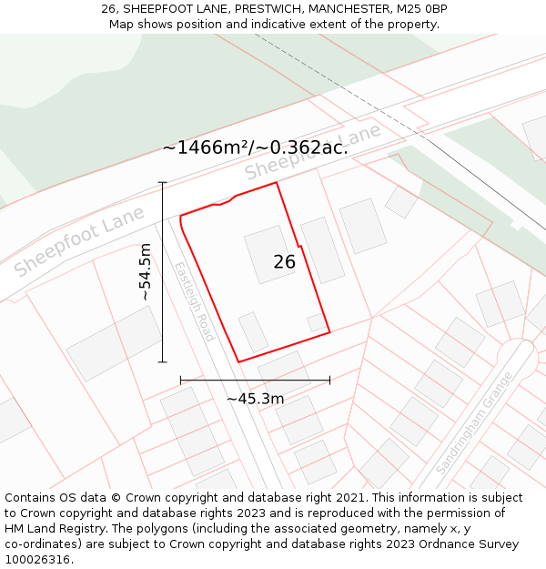 26, SHEEPFOOT LANE, PRESTWICH, MANCHESTER, M25 0BP: Plot and title map