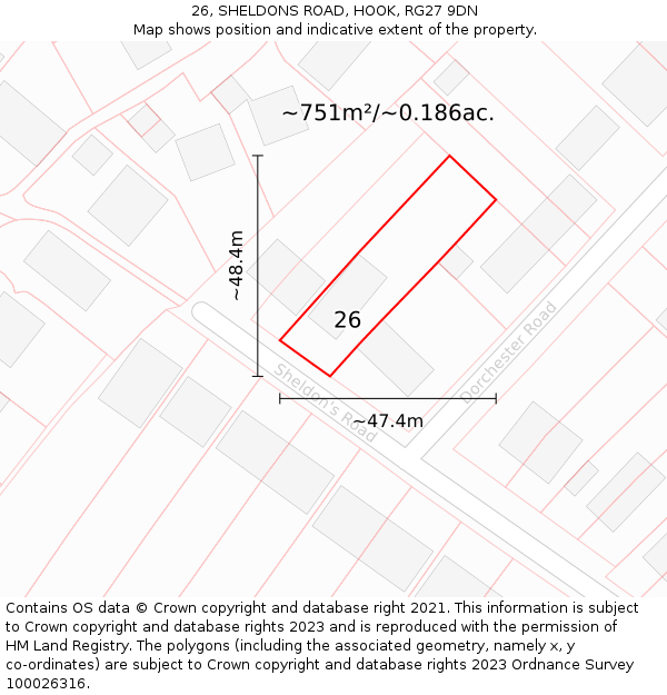 26, SHELDONS ROAD, HOOK, RG27 9DN: Plot and title map