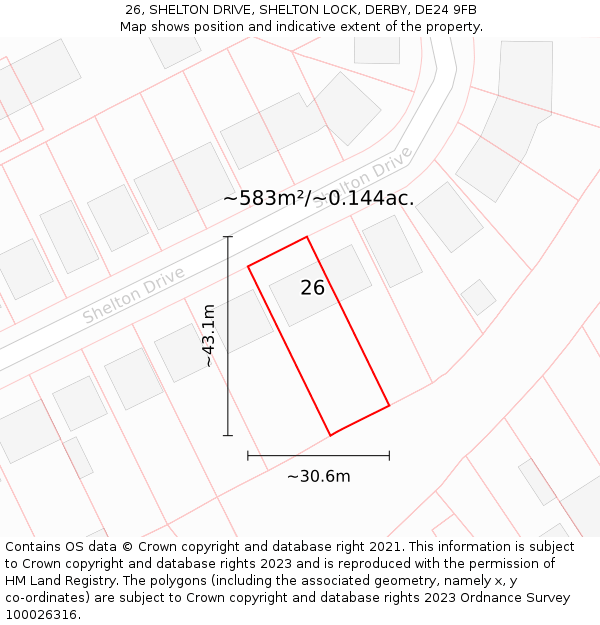 26, SHELTON DRIVE, SHELTON LOCK, DERBY, DE24 9FB: Plot and title map
