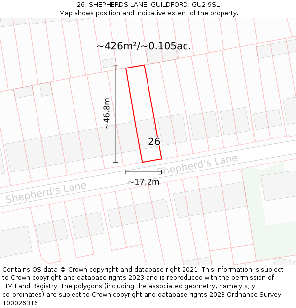 26, SHEPHERDS LANE, GUILDFORD, GU2 9SL: Plot and title map