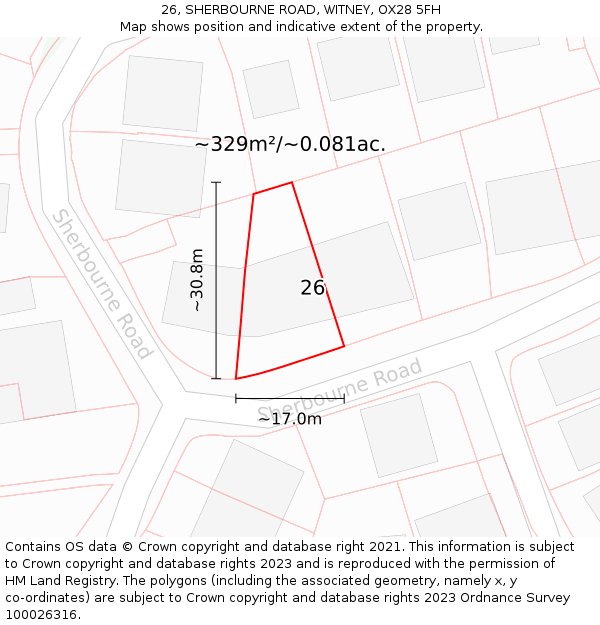 26, SHERBOURNE ROAD, WITNEY, OX28 5FH: Plot and title map