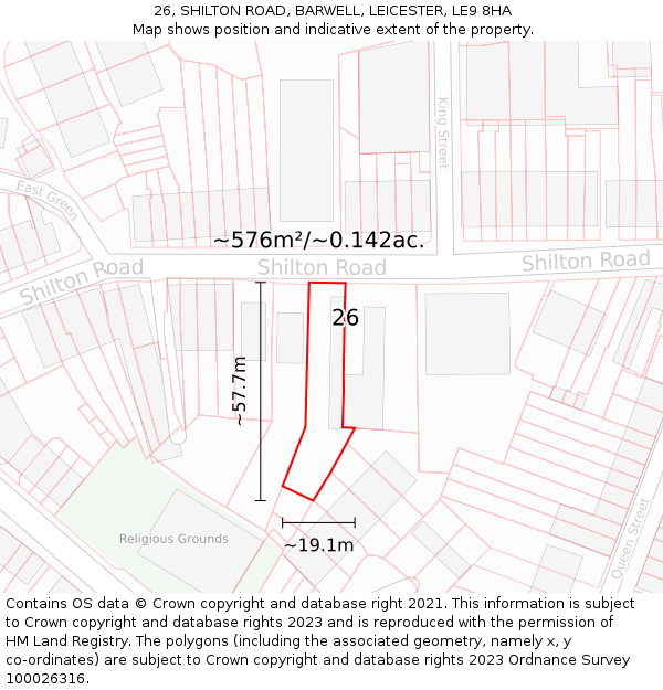 26, SHILTON ROAD, BARWELL, LEICESTER, LE9 8HA: Plot and title map