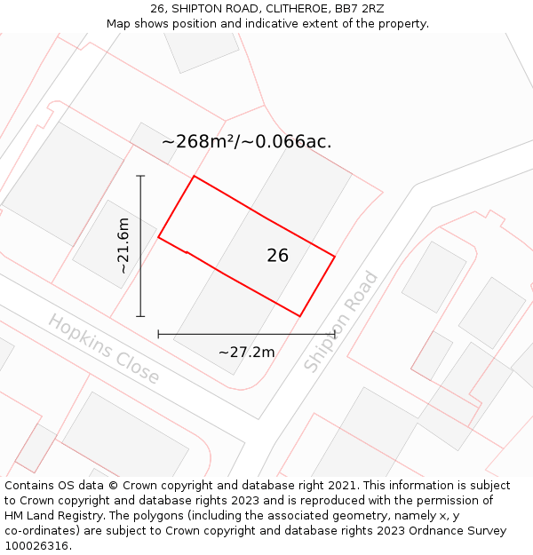 26, SHIPTON ROAD, CLITHEROE, BB7 2RZ: Plot and title map