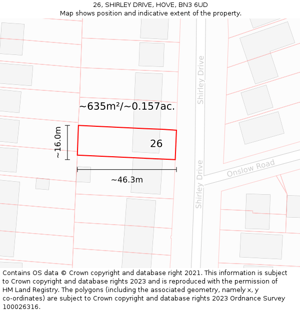 26, SHIRLEY DRIVE, HOVE, BN3 6UD: Plot and title map