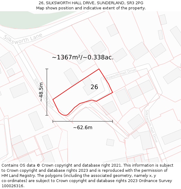 26, SILKSWORTH HALL DRIVE, SUNDERLAND, SR3 2PG: Plot and title map
